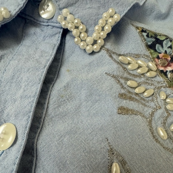 Jane Ashley VTG Beaded & Embroidered 100% Cotton Button Down Grannycore Medium - Picture 2 of 16